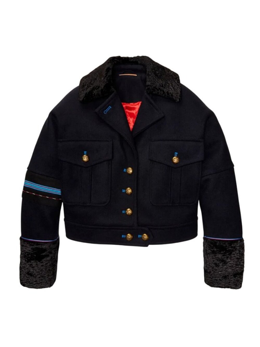 FREE PEOPLE Eisenhower Cropped Jacket Women's Small Military Wool Blend NavyBlue